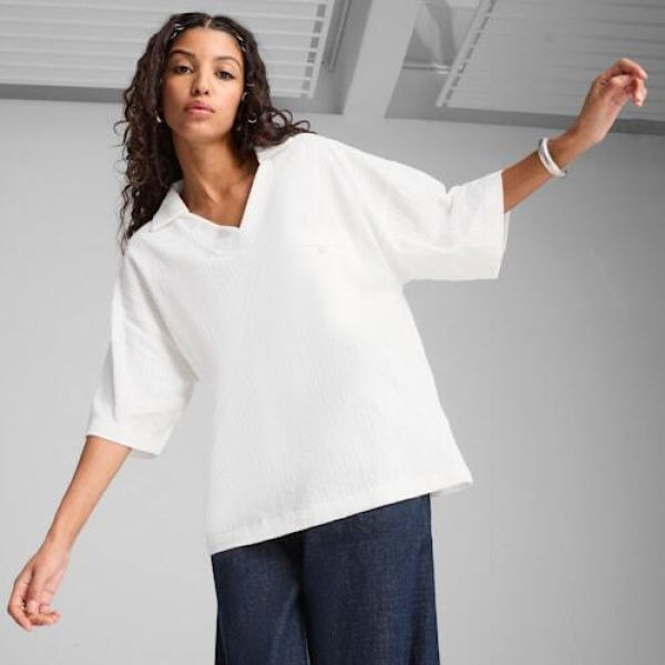 YONA Women's Oversized Polo Top in White, Size XS, Cotton/Elastane by PUMA