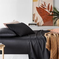 Detailed information about the product Adairs Black Queen Fitted Sheet 600TC Bamboo Cotton Charcoal Fitted Sheet Black