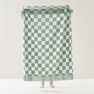 Detailed information about the product Adairs Aspen Fleece Sage & Natural Check Tassel Throw - Green (Green Throw)