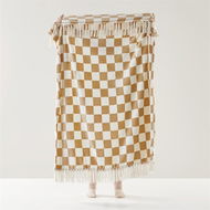 Detailed information about the product Adairs Aspen Fleece Tobacco & Natural Check Tassel Throw - Brown (Brown Throw)