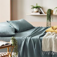 Detailed information about the product Adairs Bamboo Linen Bedlinen Single Sage Flat Sheet - Blue (Blue Single Flat Sheet)