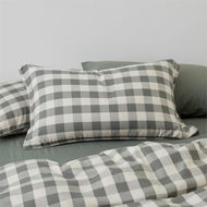 Detailed information about the product Adairs Green Bamboo Linen Cypress Check European Pillowcase Each