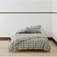 Detailed information about the product Adairs Green Bamboo Linen Cypress Check King Quilt Cover