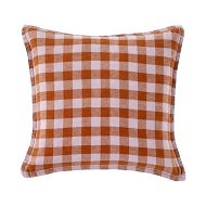 Detailed information about the product Adairs Lilac & Ginger Check Belgian Vintage Washed Linen Brown Cushion