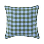 Detailed information about the product Adairs Green Cushion Belgian Pacific Blue & Garden Grove Check Vintage Washed Linen