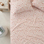 Detailed information about the product Adairs Blush Daisy Printed Percale Sheet Set - Pink (Pink Double)