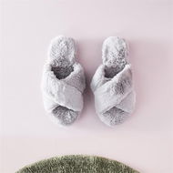 Detailed information about the product Adairs Grey MED/LRG Crossover Fur Slipper M/L Cloud Crossover