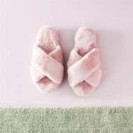 Detailed information about the product Adairs Pink MED/LRG Crossover Fur Slipper M/L Dusty Rose Crossover Slipper