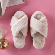 Detailed information about the product Adairs White M/L Crossover Fur Slipper M/L Ivory