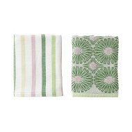 Detailed information about the product Adairs Daisy Apple & Pink Tea Towel Pack of 2 - Green (Green Pack of 2)