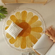 Detailed information about the product Adairs Daisy Mustard & Rust Rug - Orange (Orange 150cm Round)