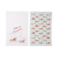 Detailed information about the product Adairs Red Tea Towels 2 Pack Dashing Dachshunds Christmas Tea Towels 2 Pack Red