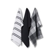 Detailed information about the product Adairs Black Essential Check Tea Towels Charcoal 3pk