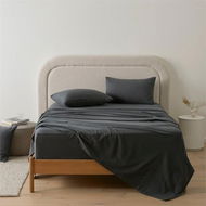 Detailed information about the product Adairs Flannelette Charcoal Plain Dye Sheet Set - Grey (Grey King Extra Depth)