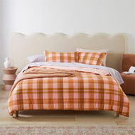 Detailed information about the product Adairs Flannelette Printed Melrose Check Spice Quilt Cover Set - Orange (Orange Single)