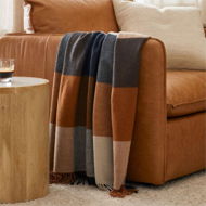 Detailed information about the product Adairs Holland Navy & Brown Wool Throw - Blue (Blue Throw)
