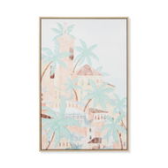 Detailed information about the product Adairs Blue Wall Art Island Village Palms Canvas Blue