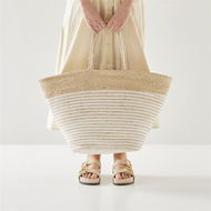 Detailed information about the product Adairs White Stripe Jute Beach Bag