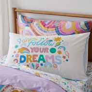 Detailed information about the product Adairs Kids Follow Your Dreams Kids Text Pillowcase - White (White Pillowcase)