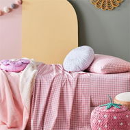 Detailed information about the product Adairs Kids Gingham Pastel Pink Sheet Set (Pink Queen)