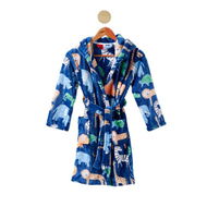 Detailed information about the product Adairs Blue Kids Ultra Soft Jungle Adventure Dressing Gown MED/LRG