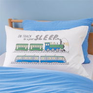 Detailed information about the product Adairs Kids On Track For Sleep Kids Text Pillowcase - Blue (Blue Pillowcase)