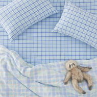 Detailed information about the product Adairs Blue Queen Kids Ryder Yarn Dyed Ocean Gingham Fitted Sheet Set