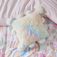 Detailed information about the product Adairs Kids Snuggly Sherpa Rainbow Pom Pom Cushion - Pink (Pink Cushion)