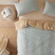 Detailed information about the product Adairs Olsen Linen Cotton Natural & Aquamarine Quilt Cover Set (Natural Double)