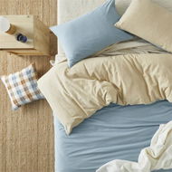 Detailed information about the product Adairs Olsen Linen Cotton Natural & Mid Blue Quilt Cover Set (Natural Double)