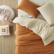 Detailed information about the product Adairs Olsen Linen Cotton Natural & Rust Quilt Cover Set (Natural Single)