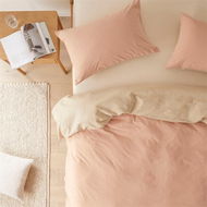 Detailed information about the product Adairs Olsen Linen Cotton Natural & Terracotta Quilt Cover Set (Natural Single)