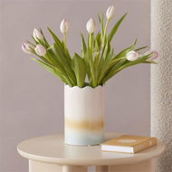 Detailed information about the product Adairs Ombre Pink, Yellow & Blue Scallop Vase (Blue Vase)