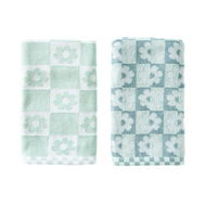 Detailed information about the product Adairs Blue Retro Floral Smoke & Mint Cotton Bamboo 2 Pack Tea Towels