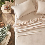 Detailed information about the product Adairs Ruffle Biscuit Stripe Sheet Set - Natural (Natural Queen Extra Depth)