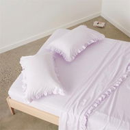 Detailed information about the product Adairs Ruffle Lilac Stripe Sheet Set - Purple (Purple King Extra Depth)