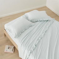 Detailed information about the product Adairs Green King Ruffle Mint Blue Stripe Sheet Set Green