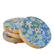 Detailed information about the product Adairs Blue Coasters Pack of 4 Sia Floral Assorted Timber