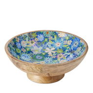 Detailed information about the product Adairs Floral Blue Sia Timber Footed Bowl