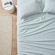 Detailed information about the product Adairs Sky Blue Grid Printed Percale King Single Sheet Set