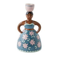 Detailed information about the product Adairs Spanish Floral Lady Candleholder - Blue (Blue Candle Holder)