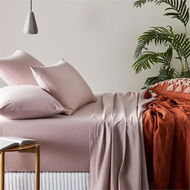 Detailed information about the product Adairs Pink Stonewashed Cotton Bedlinen W17 Violet Queen Fitted Sheet