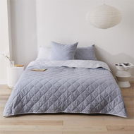 Detailed information about the product Adairs Blue Stripe Stonewashed Cotton Queen/King Quilted Coverlet