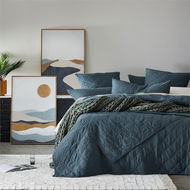 Detailed information about the product Adairs Blue Queen/King Stonewashed Cotton Dark Slate Quilted Coverlet