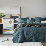 Detailed information about the product Adairs Blue European Pillowcase Each Stonewashed Cotton Dark Slate Quilted