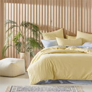 Detailed information about the product Adairs Yellow Double Stonewashed Cotton Dusty Lemon Quilt Cover Yellow