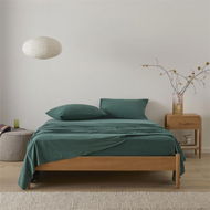 Detailed information about the product Adairs Stonewashed Cotton Evergreen Sheet Set - Green (Green King)