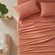 Detailed information about the product Adairs Stonewashed Cotton Paprika Flat Sheet - Red (Red Double)