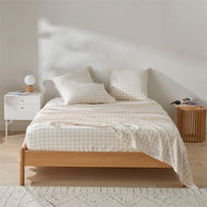 Detailed information about the product Adairs Natural King Stonewashed Cotton Printed Sand Gingham Fitted Sheet Natural