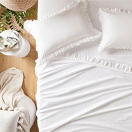 Detailed information about the product Adairs Stonewashed Cotton Ruffle White Sheet Set (White Double)